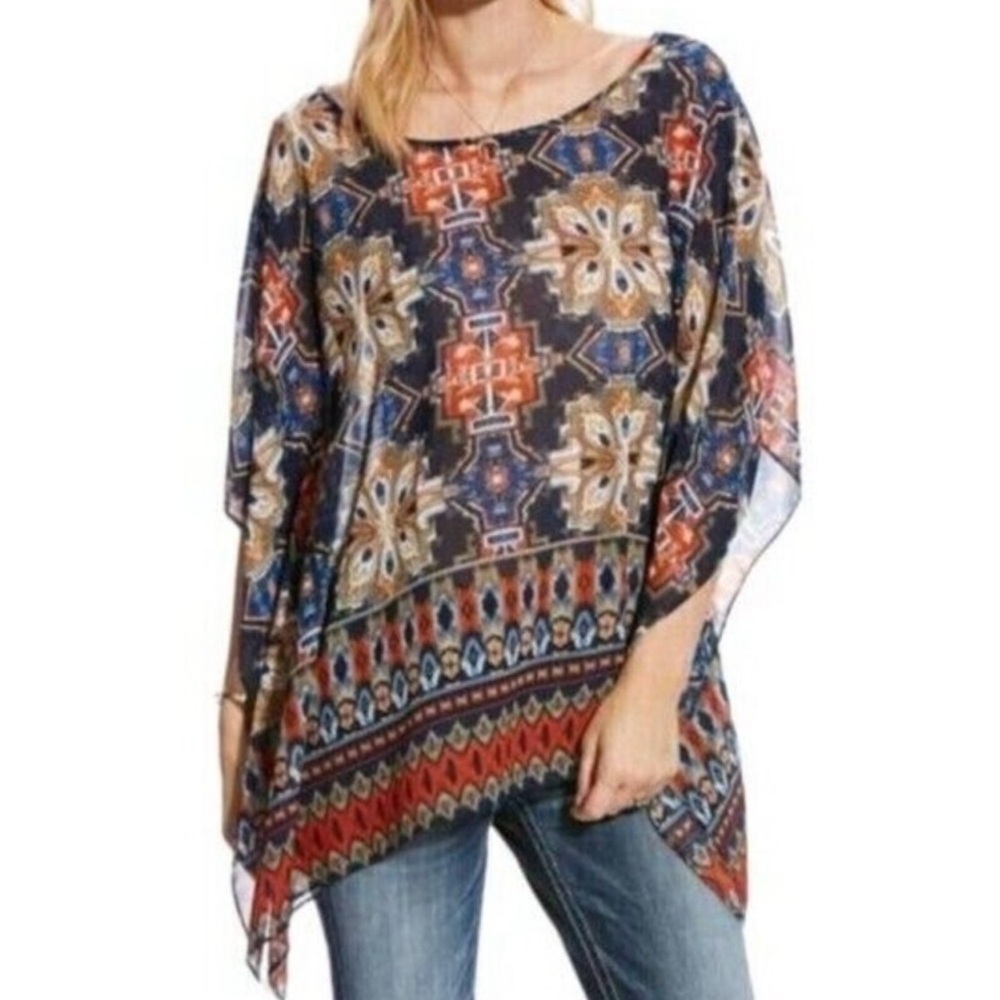Ariat Navy Wondrous Semi Sheer Tunic Size Medium - Picture 2 of 8